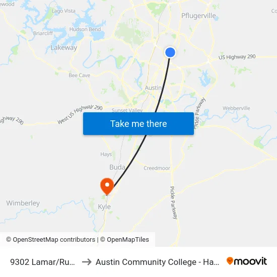9302 Lamar/Rundberg to Austin Community College - Hays Campus map