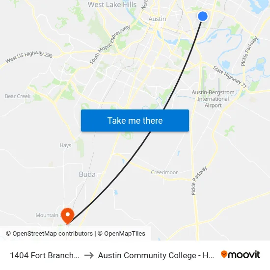 1404 Fort Branch/Delano to Austin Community College - Hays Campus map