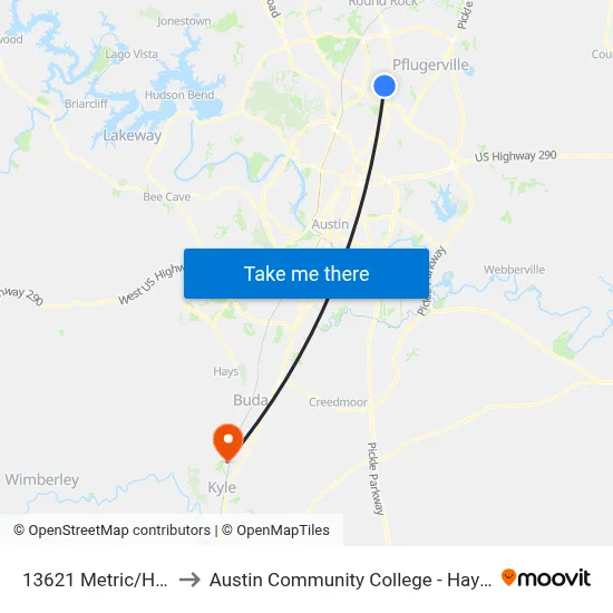 13621 Metric/Howard to Austin Community College - Hays Campus map