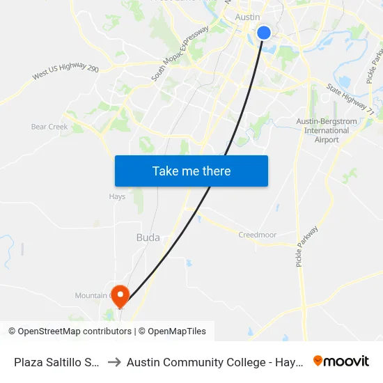 Plaza Saltillo Station to Austin Community College - Hays Campus map