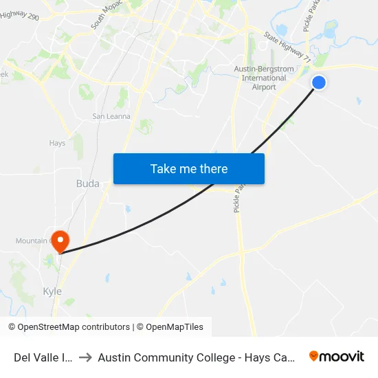 Del Valle Isd to Austin Community College - Hays Campus map