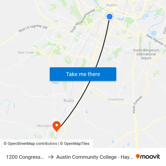 1200 Congress/Nellie to Austin Community College - Hays Campus map