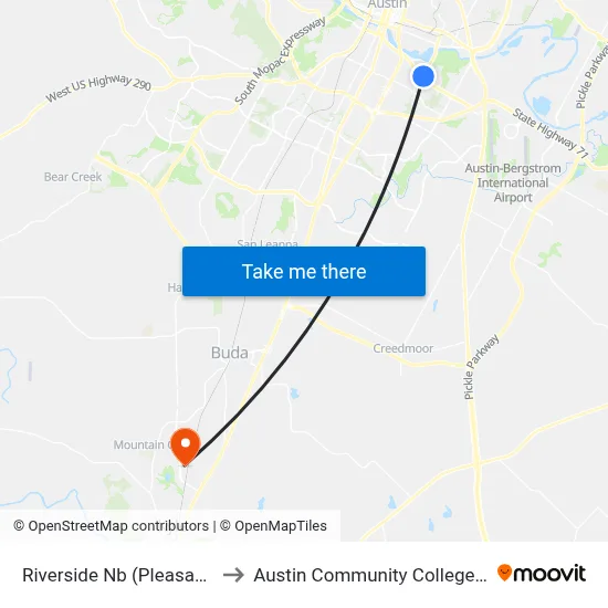 Riverside Nb (Pleasant Valley Heb) to Austin Community College - Hays Campus map