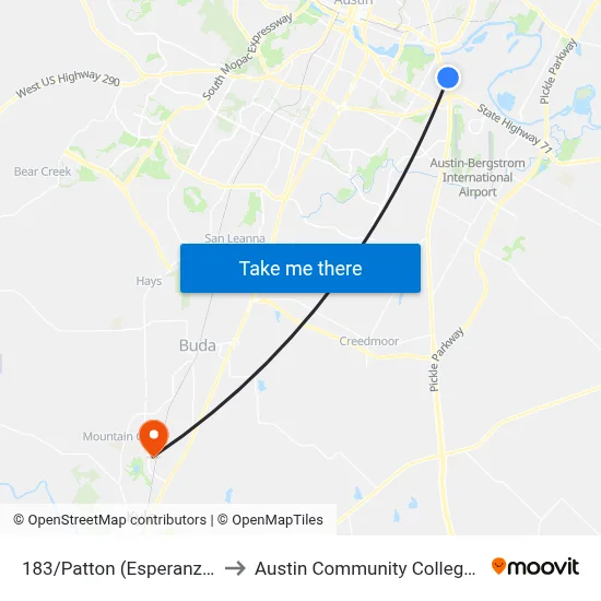 183/Patton (Esperanza Community) to Austin Community College - Hays Campus map