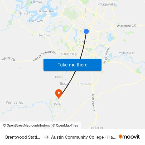 Brentwood Station (Nb) to Austin Community College - Hays Campus map