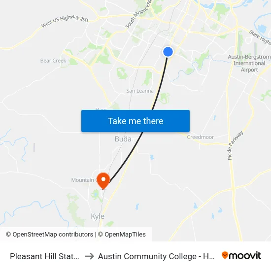 Pleasant Hill Station (Sb) to Austin Community College - Hays Campus map