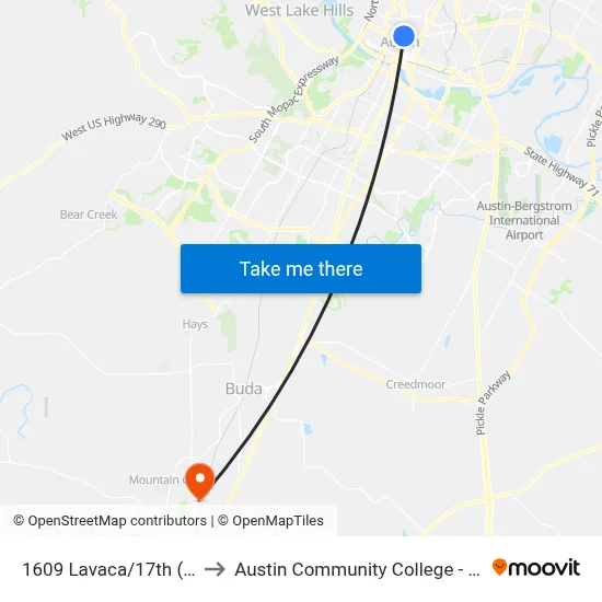 1609 Lavaca/17th (Midblock) to Austin Community College - Hays Campus map