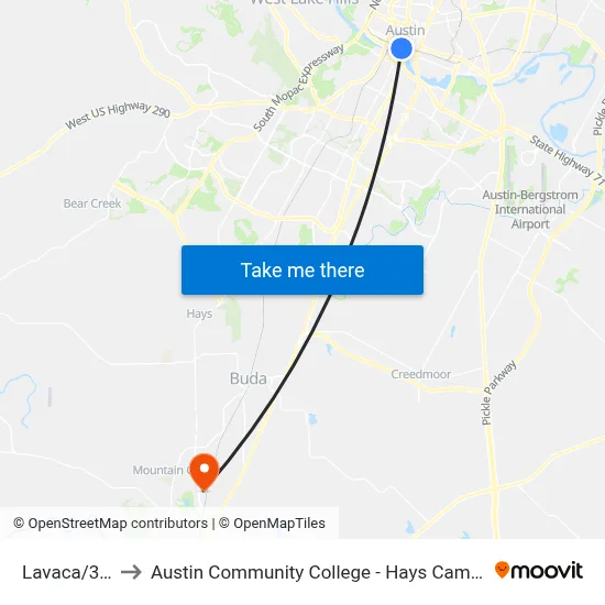 Lavaca/3rd to Austin Community College - Hays Campus map