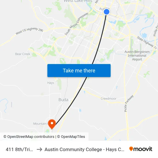 411 8th/Trinity to Austin Community College - Hays Campus map