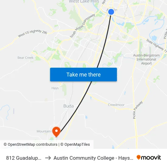 812 Guadalupe/8th to Austin Community College - Hays Campus map