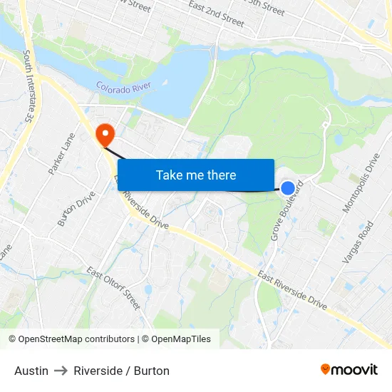 Austin to Riverside / Burton map