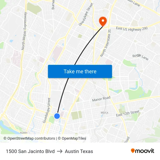 1500 San Jacinto Blvd to Austin Texas map