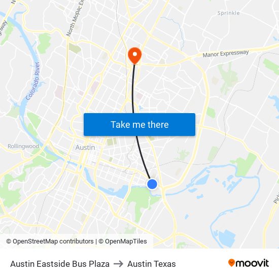 Austin Eastside Bus Plaza to Austin Texas map