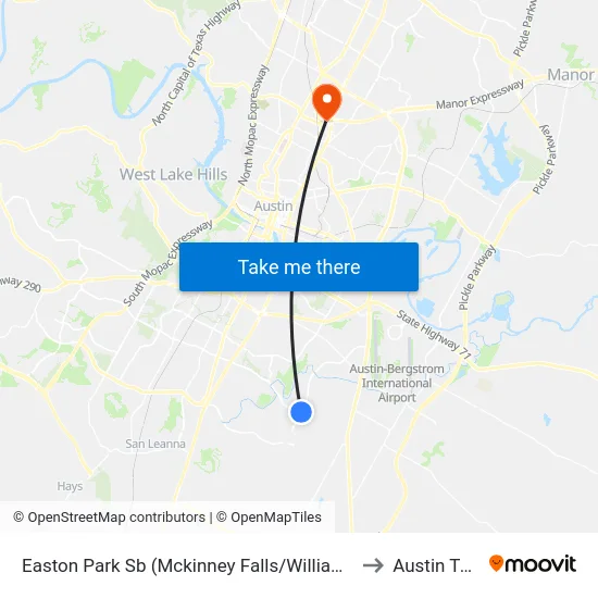 Easton Park Sb (Mckinney Falls/William Cannon) to Austin Texas map