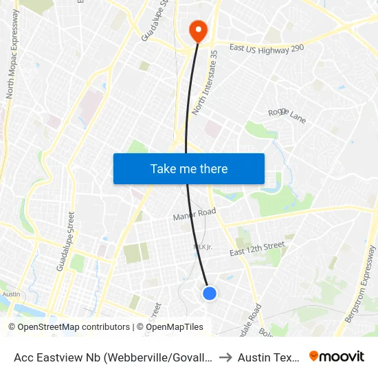 Acc Eastview Nb (Webberville/Govalle) to Austin Texas map