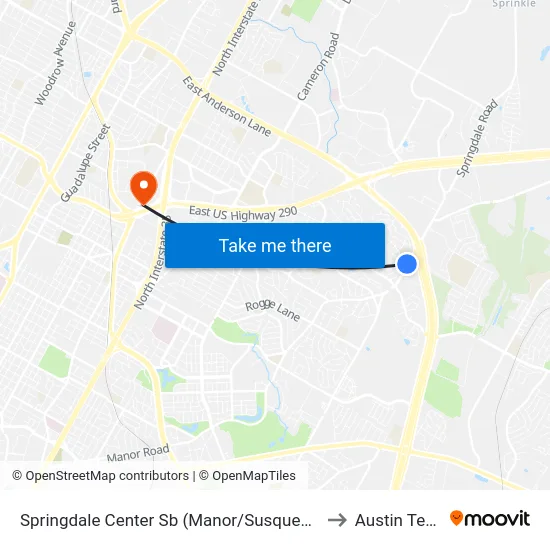 Springdale Center Sb (Manor/Susquehanna) to Austin Texas map