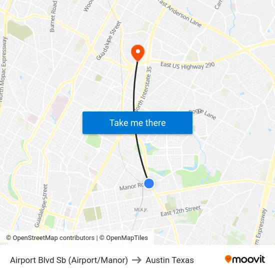 Airport Blvd Sb (Airport/Manor) to Austin Texas map