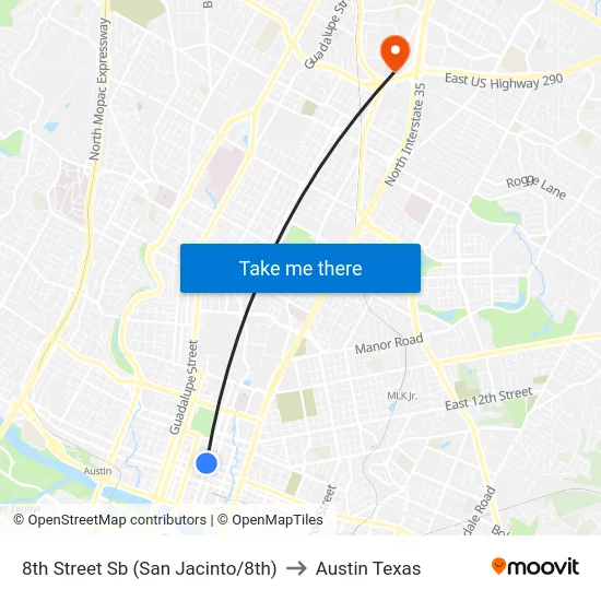 8th Street Sb (San Jacinto/8th) to Austin Texas map