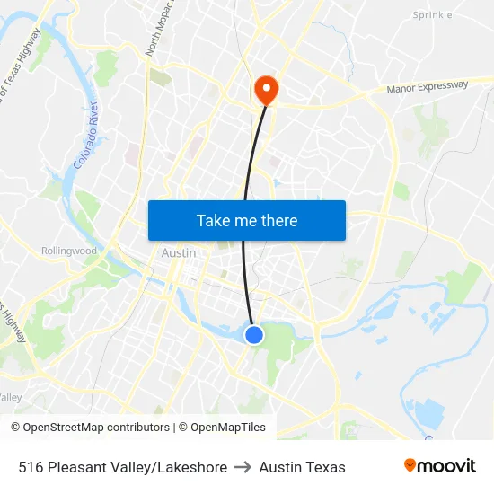 516 Pleasant Valley/Lakeshore to Austin Texas map