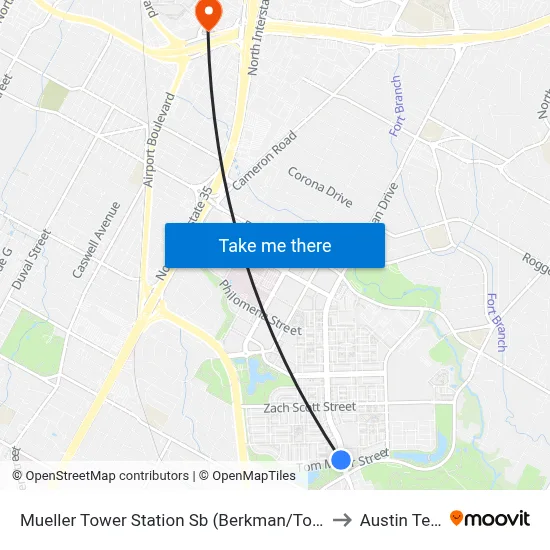 Mueller Tower Station Sb (Berkman/Tom Miller) to Austin Texas map