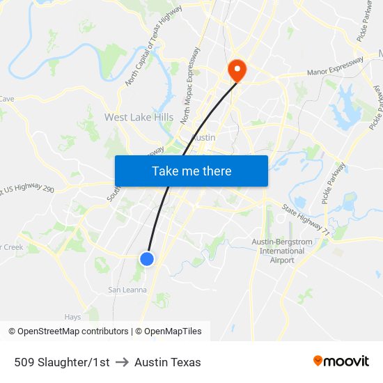 509 Slaughter/1st to Austin Texas map