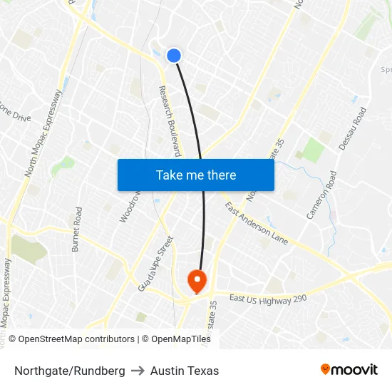 Northgate/Rundberg to Austin Texas map