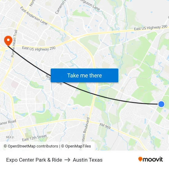 Expo Center Park & Ride to Austin Texas map