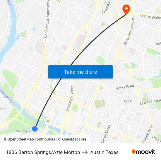 1806 Barton Springs/Azie Morton to Austin Texas map