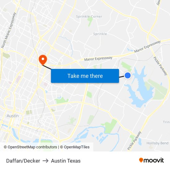 Daffan/Decker to Austin Texas map