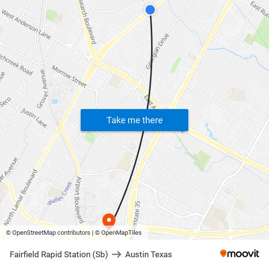 Fairfield Rapid  Station (Sb) to Austin Texas map