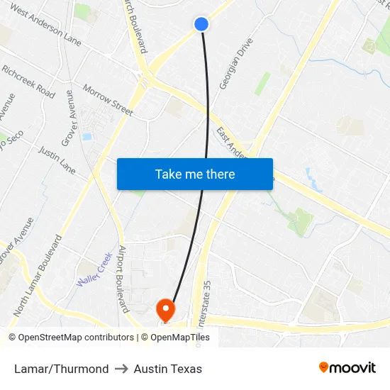 Lamar/Thurmond to Austin Texas map