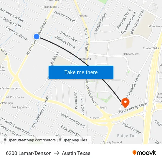 6200 Lamar/Denson to Austin Texas map
