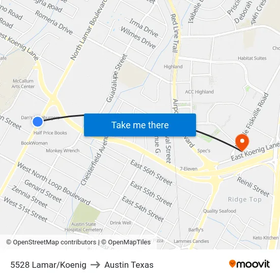 5528 Lamar/Koenig to Austin Texas map