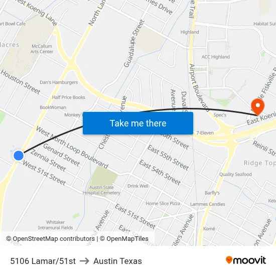 5106 Lamar/51st to Austin Texas map