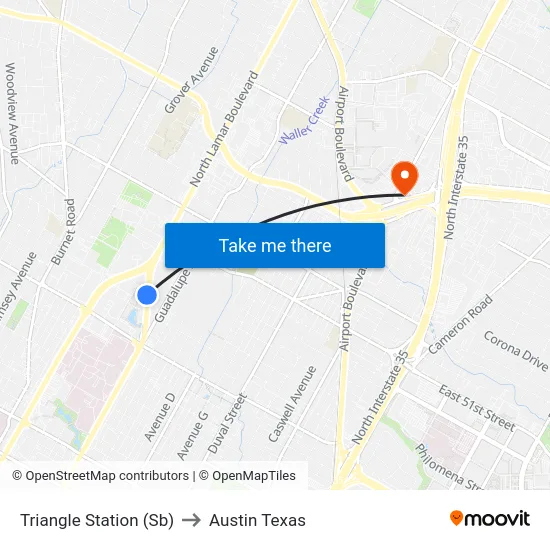 Triangle Station (Sb) to Austin Texas map
