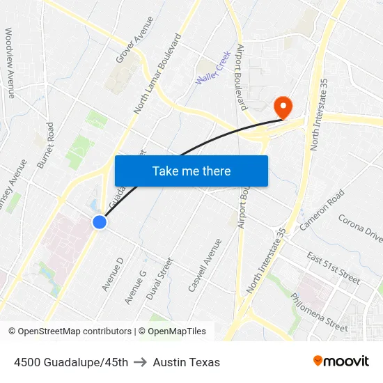 4500 Guadalupe/45th to Austin Texas map