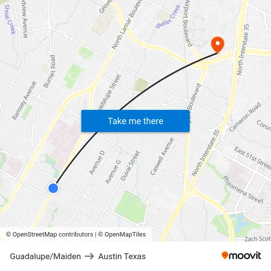 Guadalupe/Maiden to Austin Texas map