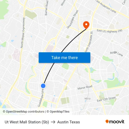 Ut West Mall Station (Sb) to Austin Texas map