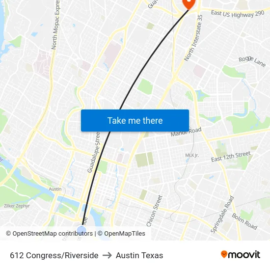 612 Congress/Riverside to Austin Texas map