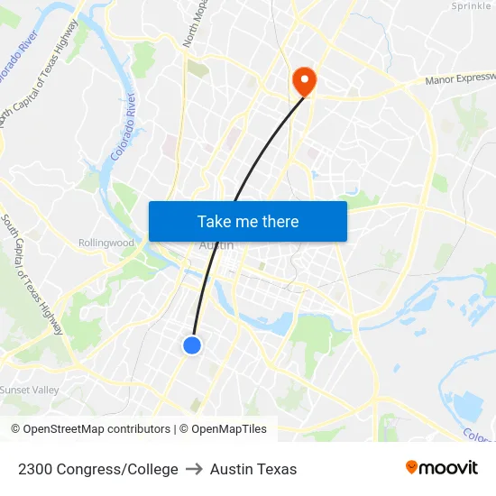 2300 Congress/College to Austin Texas map