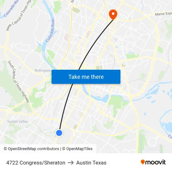 4722 Congress/Sheraton to Austin Texas map