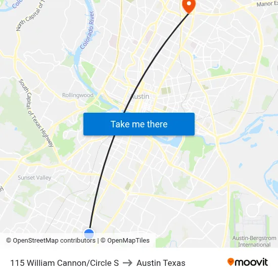 115 William Cannon/Circle S to Austin Texas map