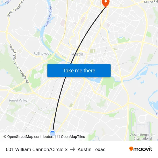 601 William Cannon/Circle S to Austin Texas map