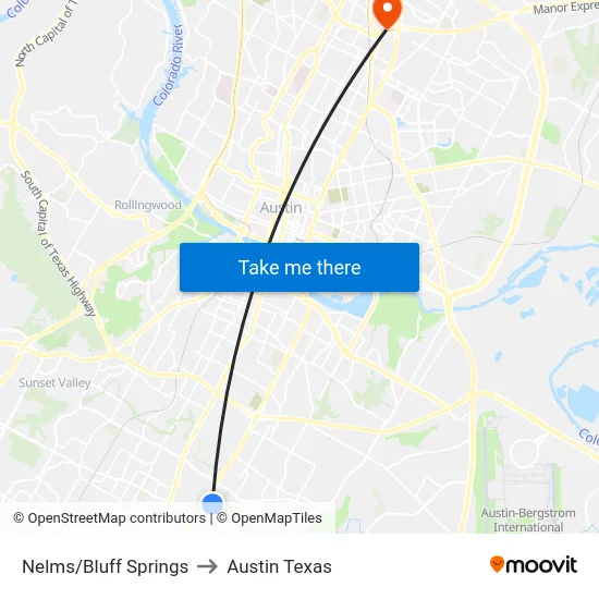 Nelms/Bluff Springs to Austin Texas map