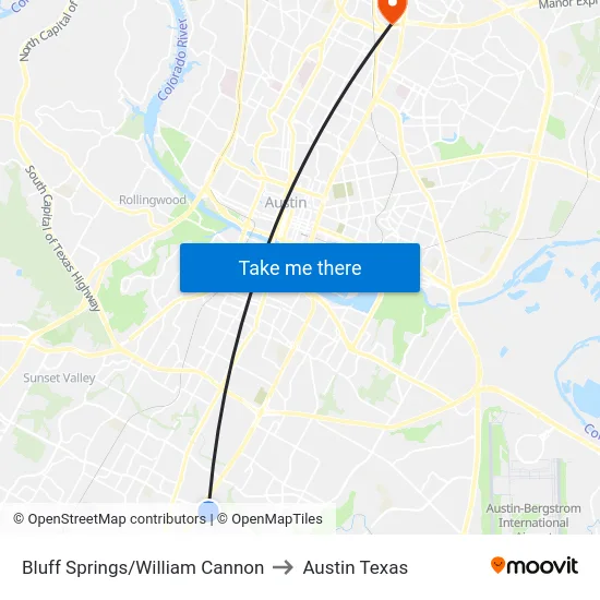 Bluff Springs/William Cannon to Austin Texas map