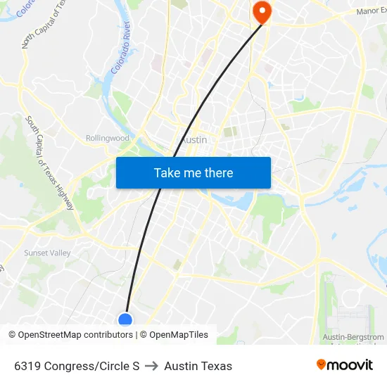 6319 Congress/Circle S to Austin Texas map