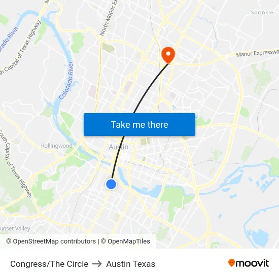 Congress/The Circle to Austin Texas map