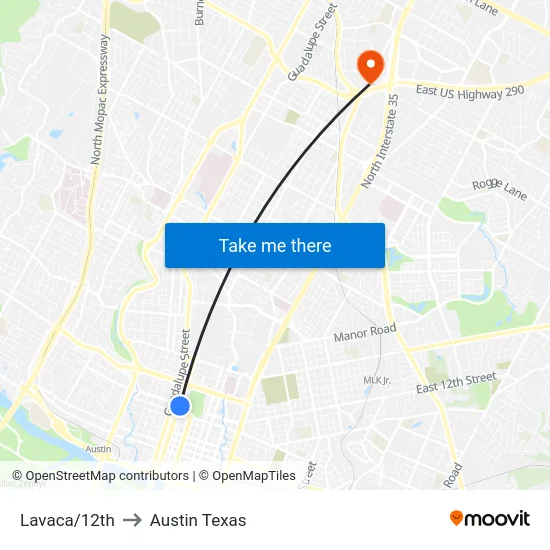 Lavaca/12th to Austin Texas map