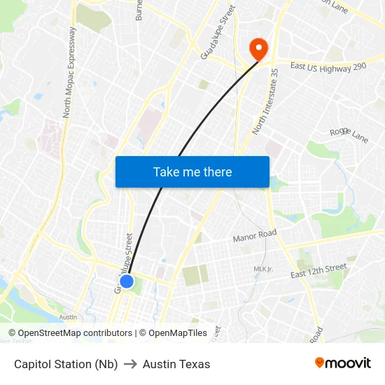 Capitol Station (Nb) to Austin Texas map
