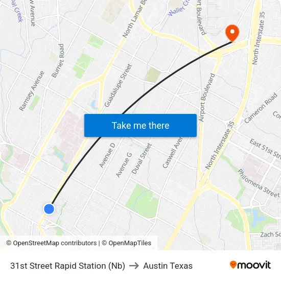 31st Street Rapid  Station (Nb) to Austin Texas map